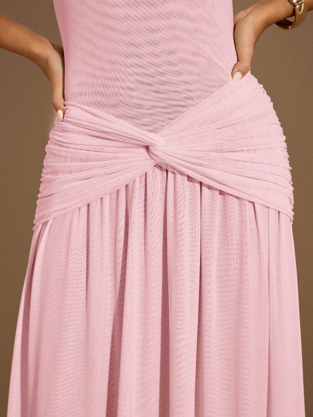 Pink Elegant Women's Maxi Sleeveless Turtleneck Bodycon Dress - Picture 7 of 7
